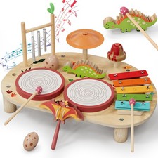 Lehoo Castle Baby Drum Set, Wooden Musical Instruments, Montessori Toys for Todd