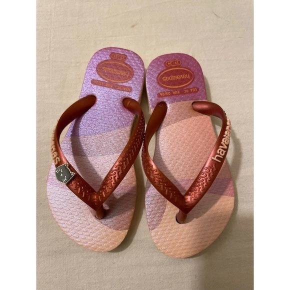 Sandalias Havaianas Niños Top Gatito Gato Naranja Rosa Chanclas US 9C EUR 25/26 Foto 2 de 4