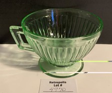 Green Federal Vaseline Uranium Depression Glass Teacup Ribbed Vintage