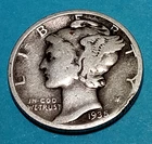 1935 Mercury Dime 90% Silver P Mint, 91-Year-Old Coin