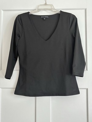 Boston Proper Black 3/4 Sleeve V-Veck Pullover Stretch Top Women s Size Small