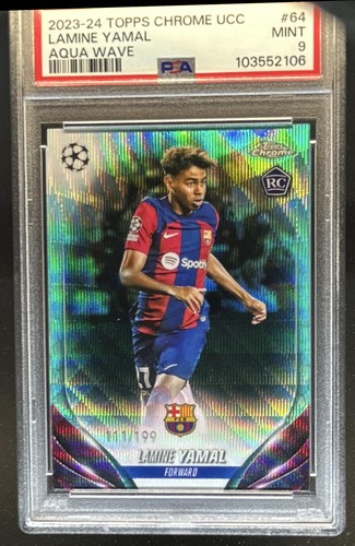 2023-24 Topps Chrome UEFA Club Competitions Lamine Yamal Aqua Wave 64