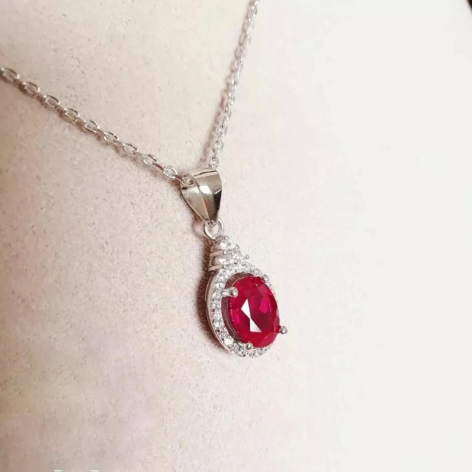 Women's Gift Pendant 14K White Gold Plated 1.60Ct Oval Cut Lab Created Red Ruby - Image 3 of 4