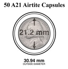 50 Genuine A21 Round AirTite Coin Capsule Direct Fit US Nickel 21mm Inside