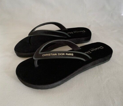 DIOR BLACK VELVET THONG SANDALS SIZE 8 New with Tags and Box | eBay