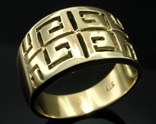 R002 Genuine 9ct,14K or 18K Gold Grecian-Key Versace motif WIDE Band Dress Ring