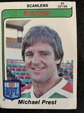 1980 NRL SCANLENS SOUTH SYDNEY RABBITOHS MICHAEL PREST # 95 CARD 