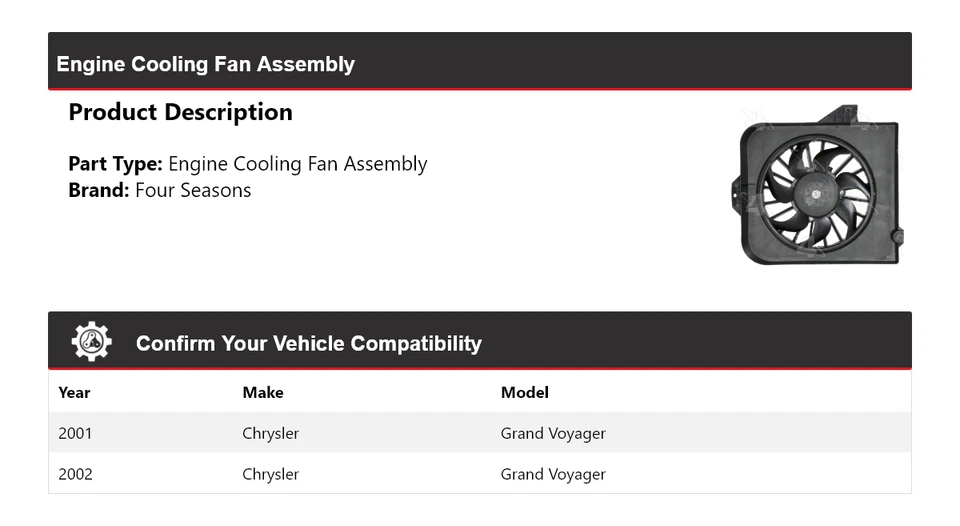 Conjunto de ventilador de refrigeración del motor Chrysler Grand Voyager 2001-2002 4 estaciones Foto 2 de 4
