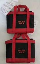 (2)Trader Joe's Black W/ Red Micro Totes With Grocery Bag 2 In 1 Mini 