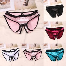 Womens Silk Satin Crotchless Thong G-string Panties Lingerie Underwear Briefs
