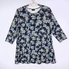 J Jill Wearever Collection Dress Floral 3/4 Sleeve Tunic Stretch XL Round Neck