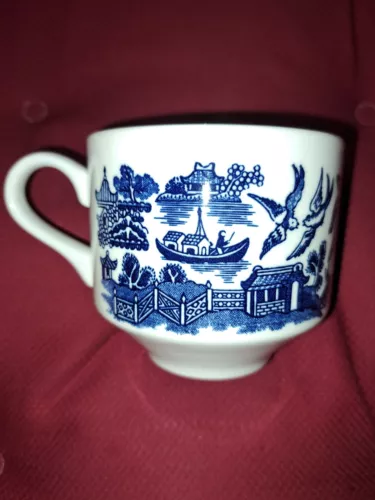 Vintage Churchill Blue Willow Footed Coffee Tea Cup Mug Ceramic Made in England
