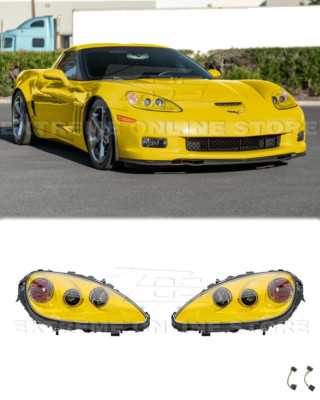 HID Projector Headlight For 05-13 Corvette C6 GM Painted Velocity Yellow Housing