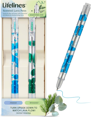 Scented Lava Gel Pen Set, 2-Pack (Blue & Green) - 0.7Mm Colored Gel Pens Infused
