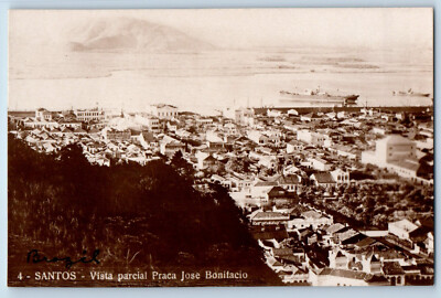 Santos Brazil Postcard Partial View Praca Jose Bonifacio 1926 RPPC Photo