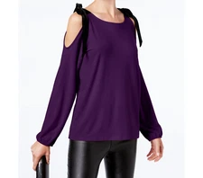 INC International Concepts Purple Long Sleeve Cold Shoulder Top ~ Size M