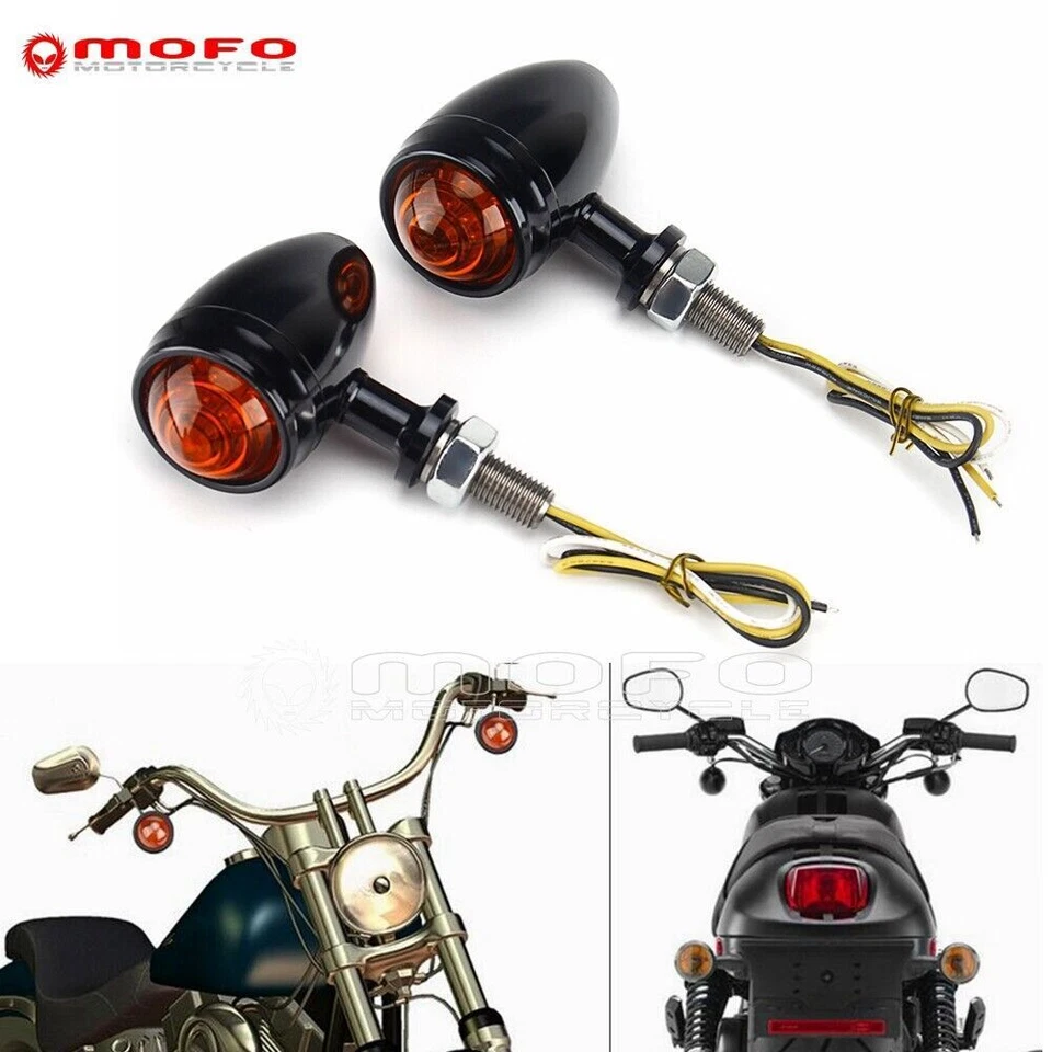 Mini LED Bullet Turn Signal Light Amber Light For Honda Harley Cruiser Chopper - Image 2 of 4