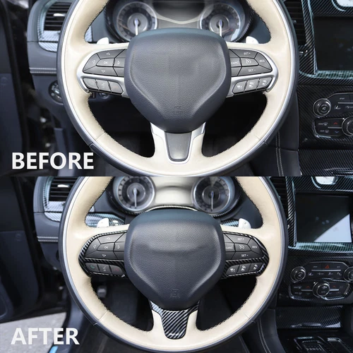 For Chrysler 300C 2015-2021 Carbon Fiber Style Steering Wheel Button Cover Trims - Picture 2 of 6