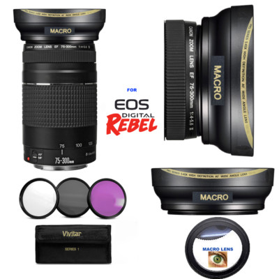 WIDE ANGLE + MACRO LENS FOR Canon EF 75-300mm f/4-5.6 III Lens + 3 FILTER  KIT