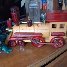 Handcrafted Wooden Toy Train Locomotive Red and Natural Wood