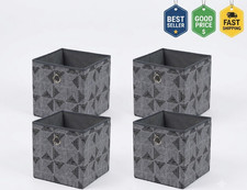 4 Pack Collapsible Fabric Cube Storage Bins 10.5", Black  Gray Geometric