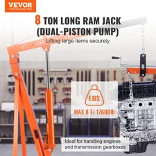 Hydraulic Long Ram Jack 8 Ton Clevis Base Engine Hoist Cylinder Dual Pump