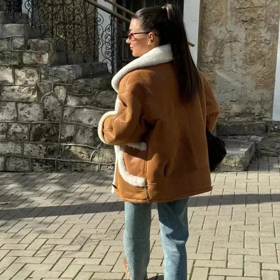 Дамы авиатор B3 овец из натуральной кожи куртка классический коричневый винтажный теплый мех пальто - Изображение 4 из 4