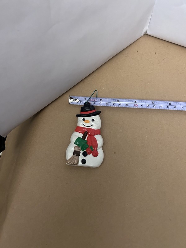 VTG Christmas Snowman Ceramic Ornament Black hat red scarf
