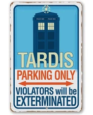 Tardis Parking Only Metal Sign–Indoor Outdoor Wall Decor–Gift for Doctor Who Fan