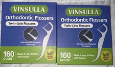 2 Pkgs Vinsulla Orthodontic Flossers Twin-Line 160 Ct Each Mint Flavored New