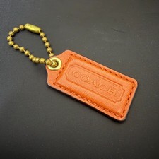 Vintage COACH Hang Tag Bag Charm Keychain leather OrangeBrown From Japan