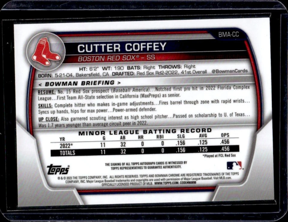 2023 Bowman Mega Box Cutter Coffey Chrome Prospects Auto Blue Refractor #11/150 - Image 2 of 2