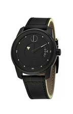 Nuovissimo orologio uomo Movado Bold Verso quadrante nero cinturino pelle nero 3600696