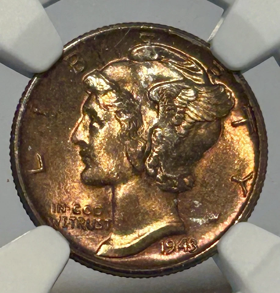 1943-D Mercury Dime MS 67 FB NGC - Vibrant Toning, Full Bands, Eye Appeal - Image 2 of 4