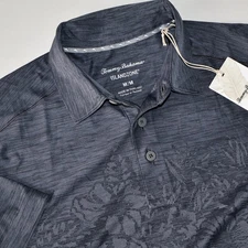 Tommy Bahama Polo Shirt SS Hibiscus Border Island Zone Coal Black Medium M