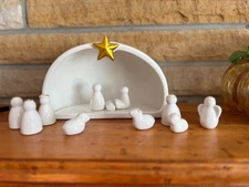 Miniature Nativity Scene Minimalist White Ceramic Mini 12 pc