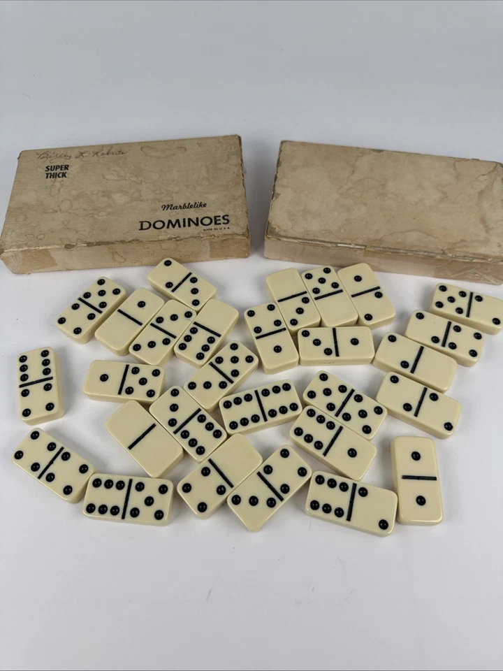 Puremco 816 Vintage Super Thick Marblelike Dominoes w/Original Box Wht/Ivory USA - Image 3 of 3