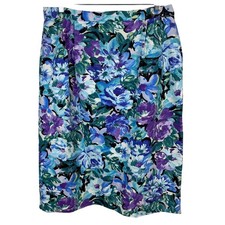 Handmade Vintage 80s 90s Purple Green Floral Pencil Skirt Medium Large
