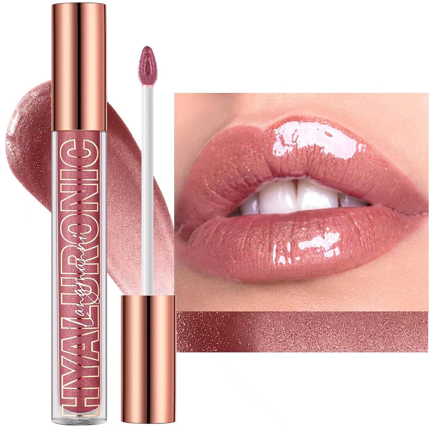 Nude Brown Tinted Lip Gloss with Plumping Effect & Glitter for Teens