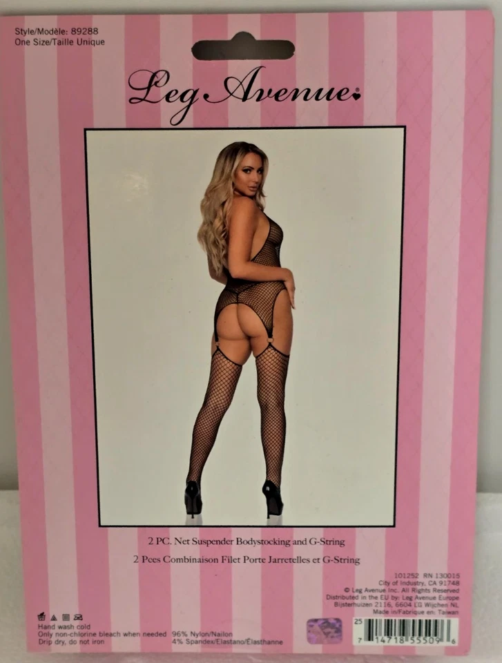 2 PC. NET SUSPENDER BODYSTOCKING y G-STRING Set por LEG AVENUE (89288) Foto 2 de 2