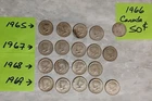 Lot of 18 US 40% Silver Kennedy Half Dollar Coins, 1965-1969, +1966 Canada Half
