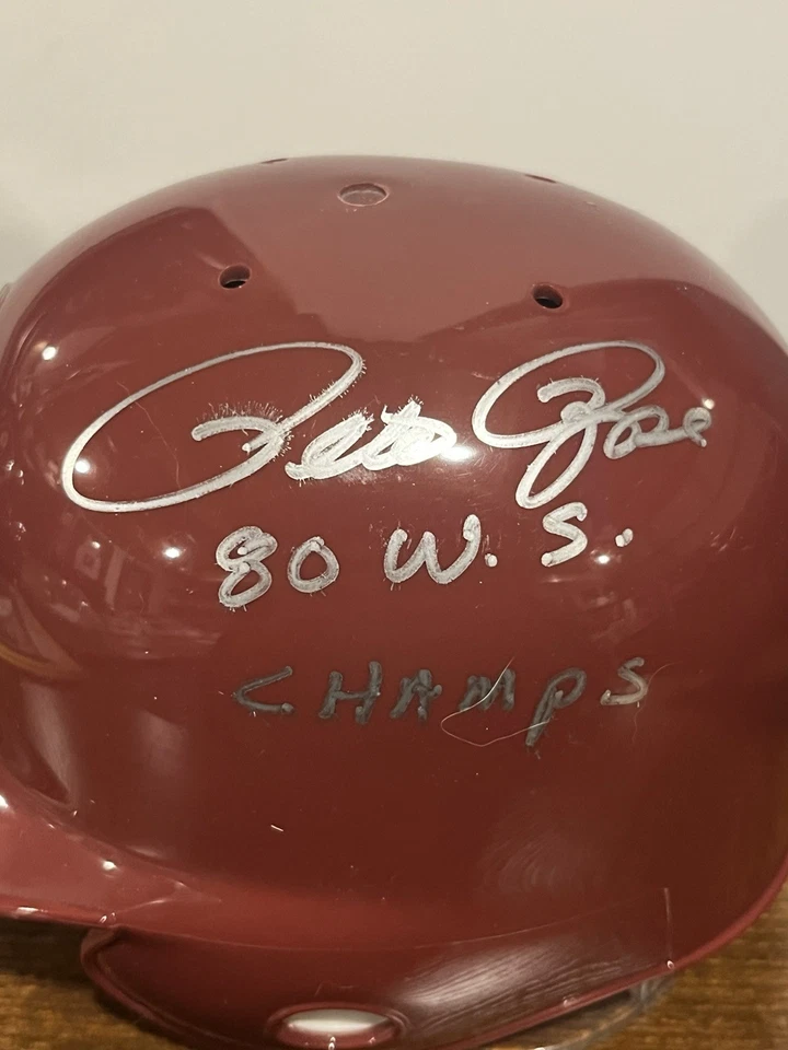 Pete Rose Signed Phillies Throwback Mini Helmet Inscribed 80 W.S. Champs JSA COA - Image 2 of 4