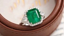 6.80 Ct Natural Emerald  Diamond Wedding Ring 925 Sterling Silver Size 6 7 8