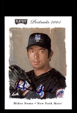 Signed Baseball Card Auto Hideo Nomo 2003 Playoff Portraits #140 New York Mets