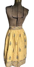 Vintage 1970s Hand Embroidered Skirt Yellow Midi Floral 70s Fit And Flare