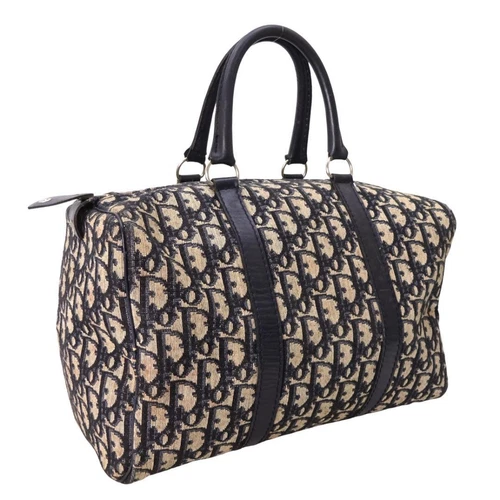 Authentique sac à main trotteur Christian Dior fourre tout Boston bag bleu marine beige JAPON