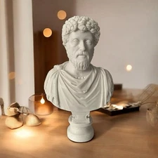 White Marble Marcus Aurelius Bust, The Philosopher King, Handmade Statue