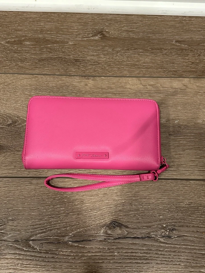 Betsey Johnson Hot Pink Skull Studded Zip Wristlet Wallet in faux leather - Image 2 of 4