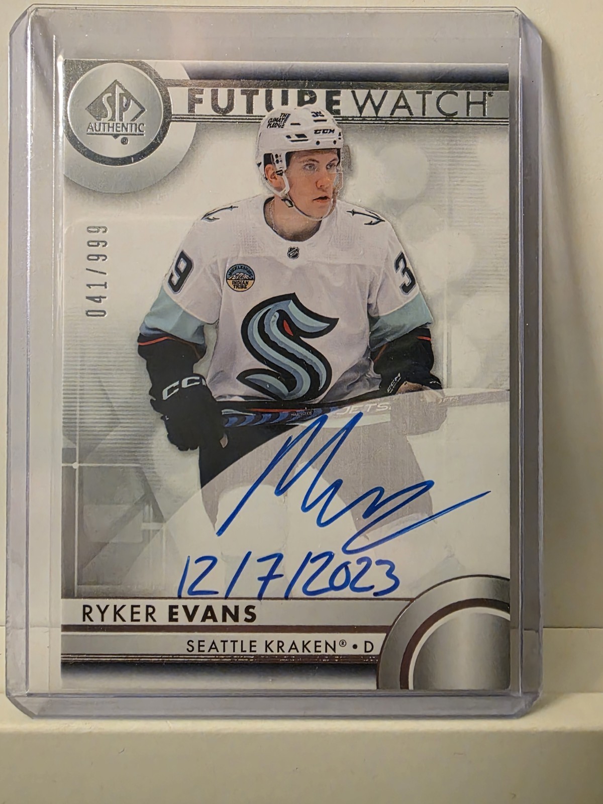 Ryker Evans 2023-24 SP Authentic Future Watch Auto /999 RC Seattle Kraken 