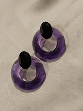 Vintage Purple Translucent Plastic Black Postback Earrings 1980s Doorknocker